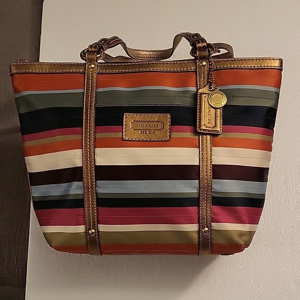 Coach Multicolor Striped Tote Bag